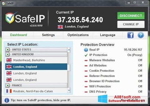 Skärmdump SafeIP för Windows 8.1