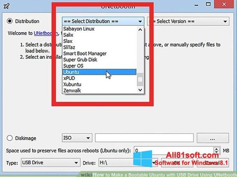 Skärmdump UNetbootin för Windows 8.1
