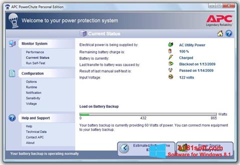 Skärmdump PowerChute Personal Edition för Windows 8.1