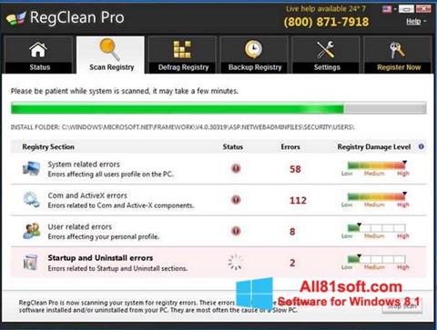 Skärmdump RegClean Pro för Windows 8.1