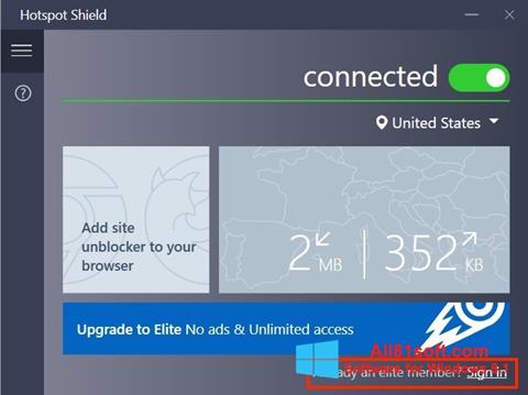 Skärmdump Hotspot Shield för Windows 8.1