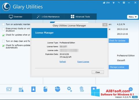 Skärmdump Glary Utilities för Windows 8.1