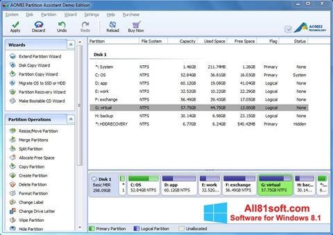 Skärmdump AOMEI Partition Assistant för Windows 8.1