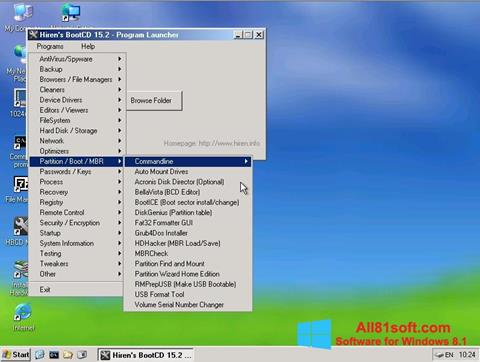 Skärmdump Hirens Boot CD för Windows 8.1