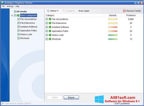 Skärmdump Auslogics Registry Cleaner för Windows 8.1