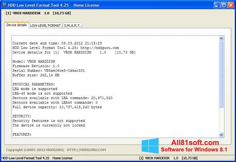 Skärmdump HDD Low Level Format Tool för Windows 8.1