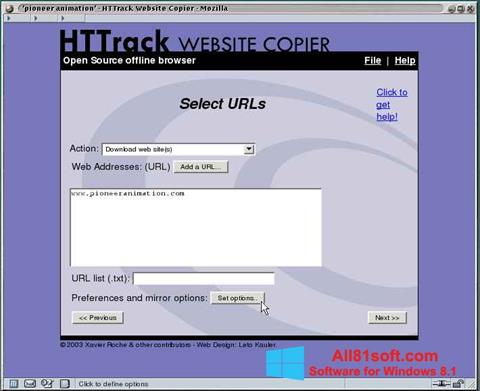 Skärmdump HTTrack Website Copier för Windows 8.1