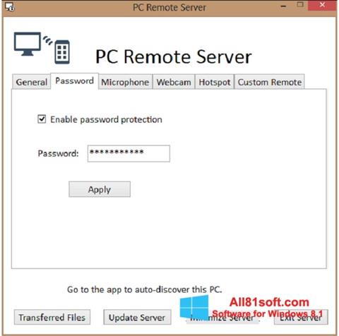 Skärmdump PC Remote Server för Windows 8.1