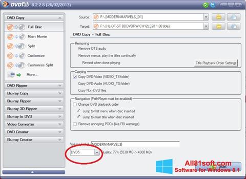 Skärmdump DVDFab för Windows 8.1