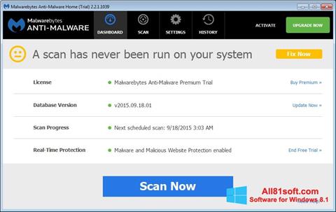 Skärmdump Malwarebytes Anti-Malware Free för Windows 8.1