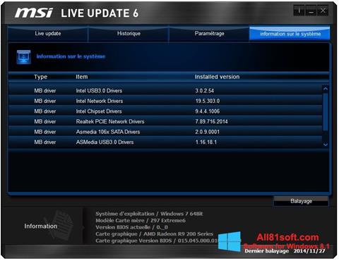 Skärmdump MSI Live Update för Windows 8.1