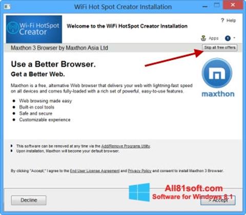 Skärmdump Wi-Fi HotSpot Creator för Windows 8.1