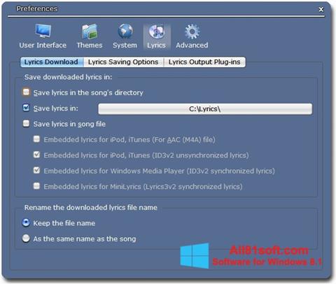 Skärmdump Minilyrics för Windows 8.1