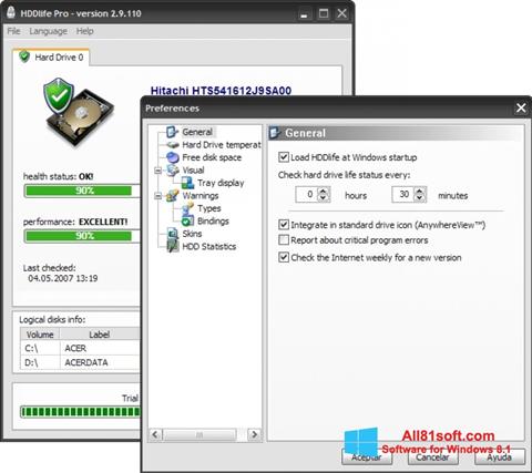 Skärmdump HDDlife för Windows 8.1