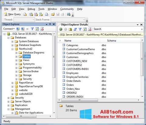Skärmdump Microsoft SQL Server för Windows 8.1