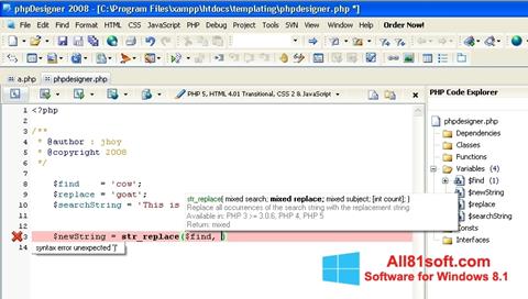 Skärmdump phpDesigner för Windows 8.1
