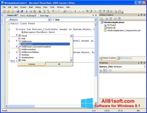 Skärmdump Microsoft Visual Basic för Windows 8.1