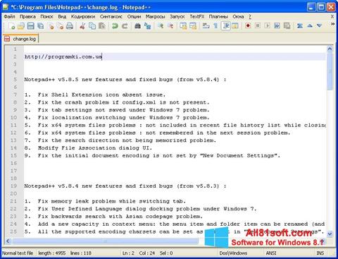 Skärmdump Notepad++ för Windows 8.1