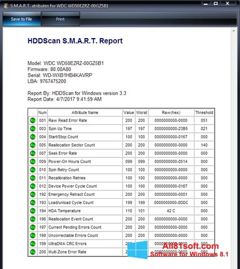 Skärmdump HDDScan för Windows 8.1