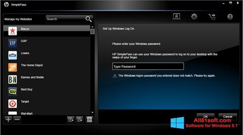 Skärmdump HP SimplePass för Windows 8.1