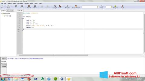 Skärmdump Geany för Windows 8.1