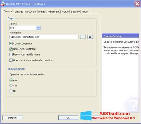 Skärmdump BullZip PDF Printer för Windows 8.1