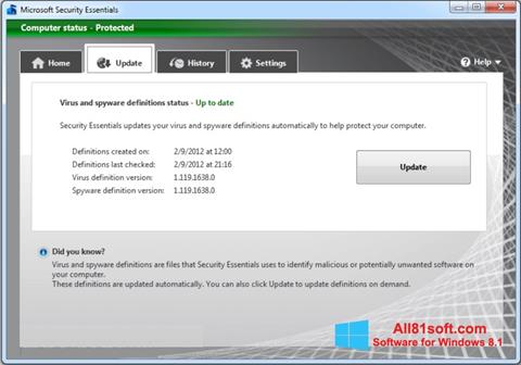 Skärmdump Microsoft Security Essentials för Windows 8.1