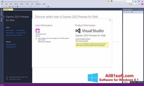 Skärmdump Microsoft Visual Studio Express för Windows 8.1