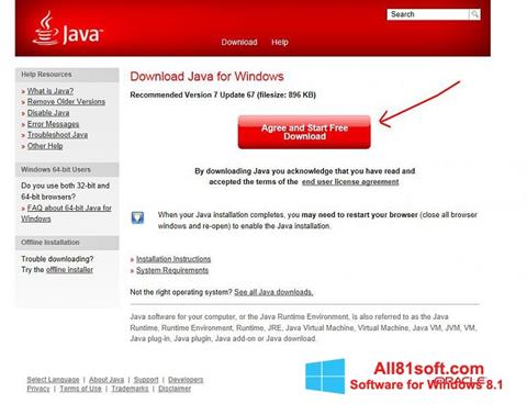 Skärmdump Java för Windows 8.1