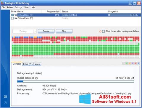 Skärmdump Auslogics Disk Defrag för Windows 8.1