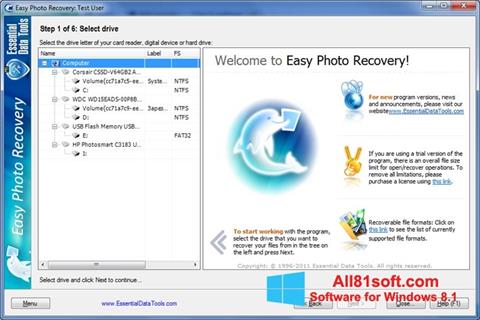 Skärmdump Easy Photo Recovery för Windows 8.1