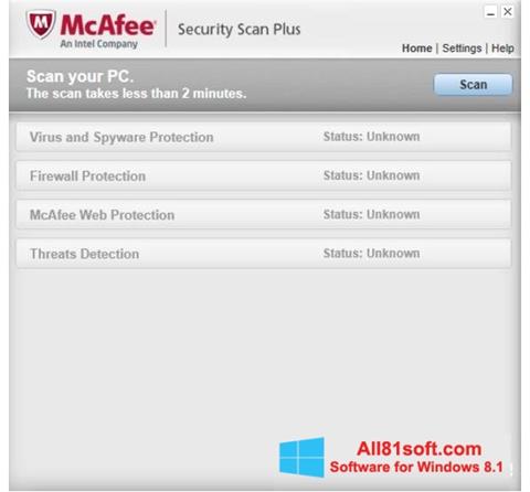 Skärmdump McAfee Security Scan Plus för Windows 8.1